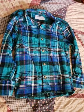 Old Navy Teal and Blue Plaid Button-Down Shirt